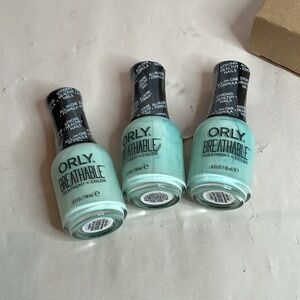 3 bottles of Orly Breathable Nail polish Pastel Mint green Creme .6 fl oz 20917